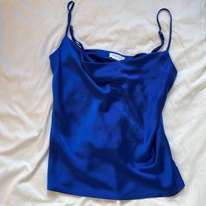 Lovers & Friends size small blue satin cowlneck tank